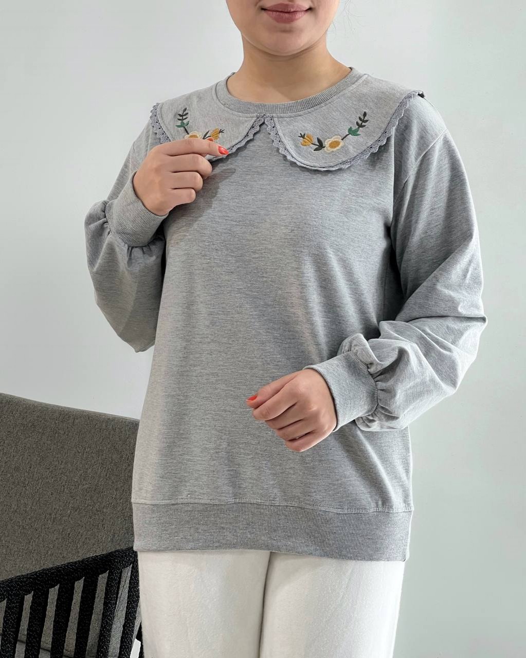 بلوز یقه گلدوزی آستین پف کد 4165