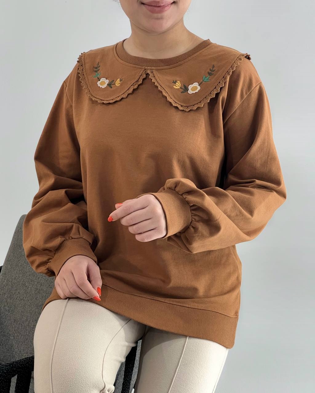 بلوز یقه گلدوزی آستین پف کد 4165