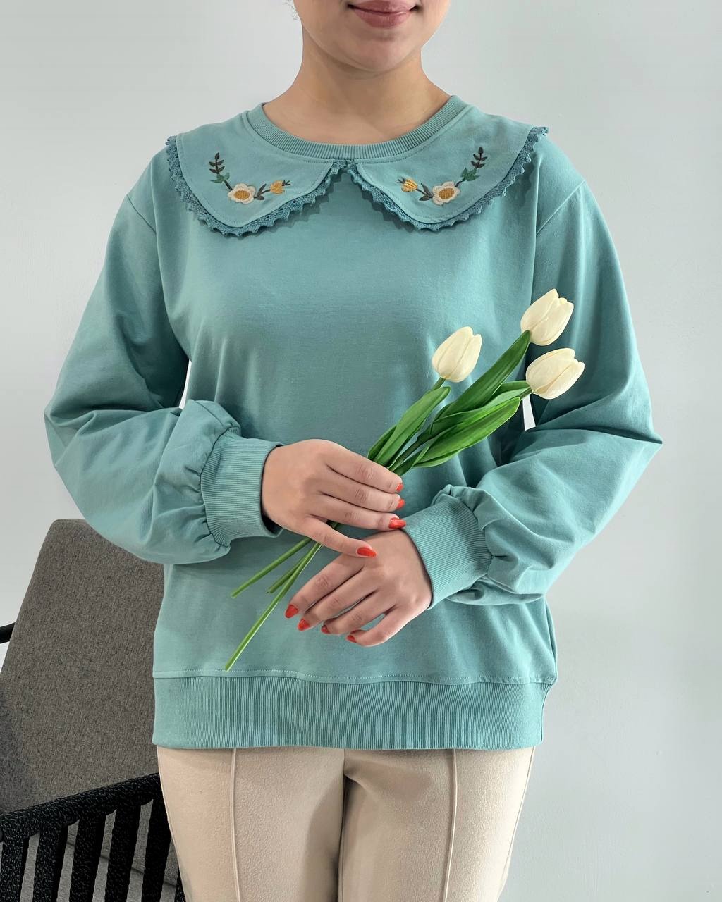 بلوز یقه گلدوزی آستین پف کد 4165