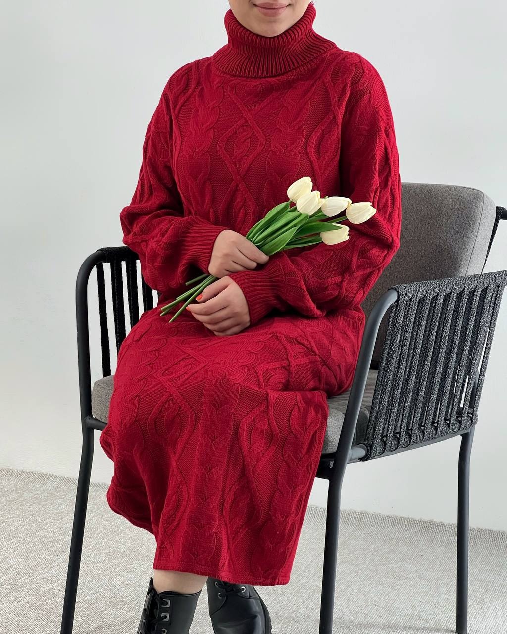 پیراهن بافت بلند جیب دار کد 4168