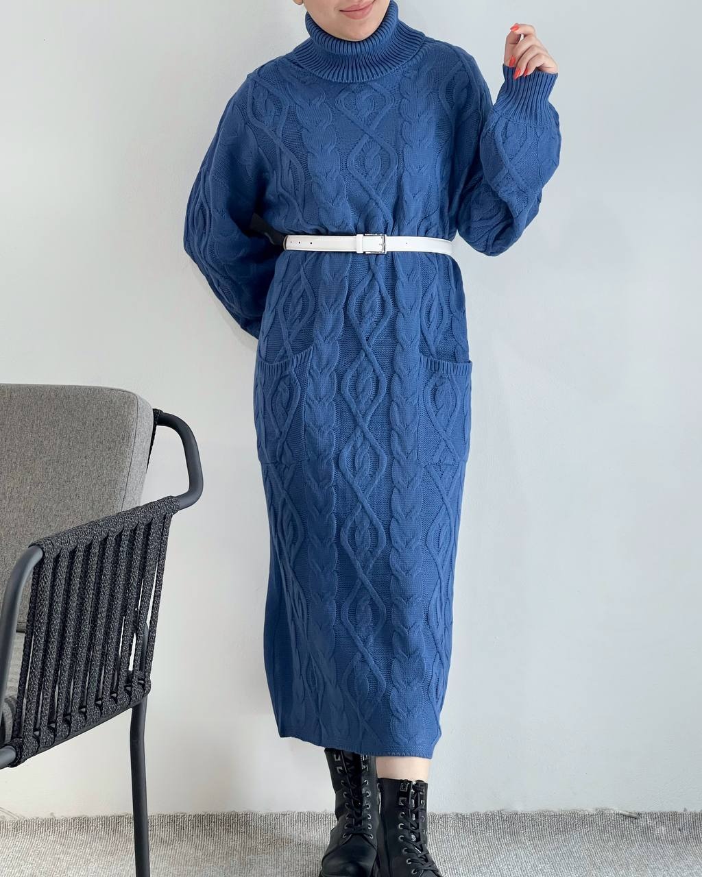 پیراهن بافت بلند جیب دار کد 4168