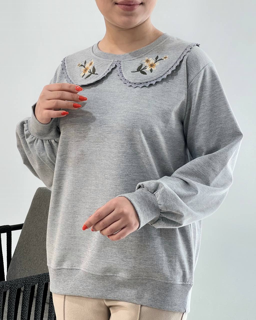 بلوز یقه گلدوزی آستین پف کد 4170