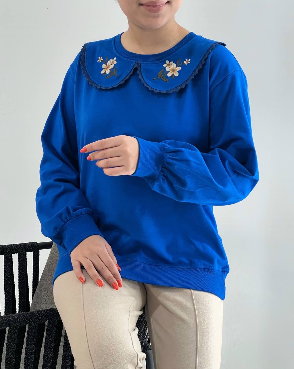 بلوز یقه گلدوزی آستین پف کد 4170