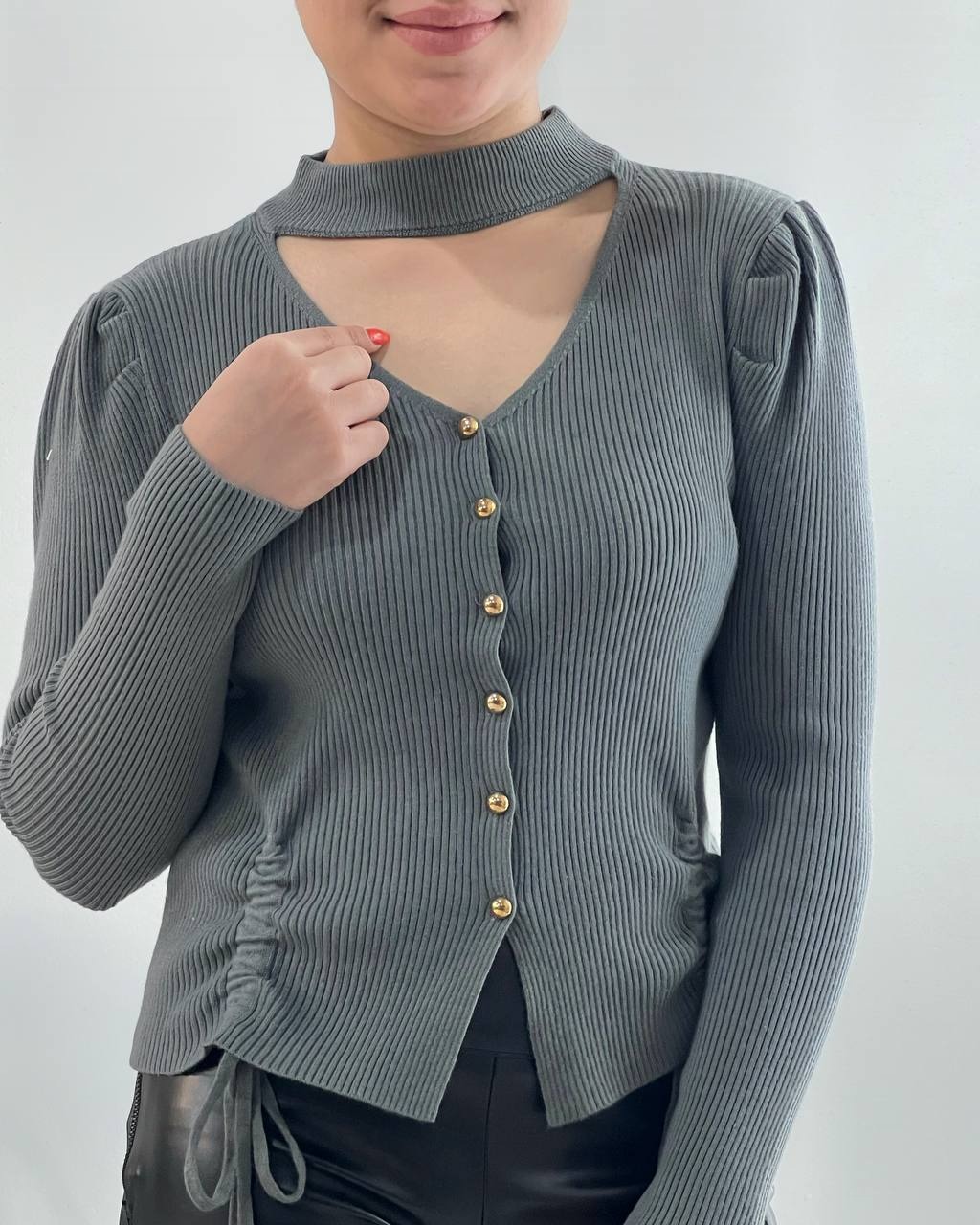 پلیور بافت جلو دکمه کد 4171