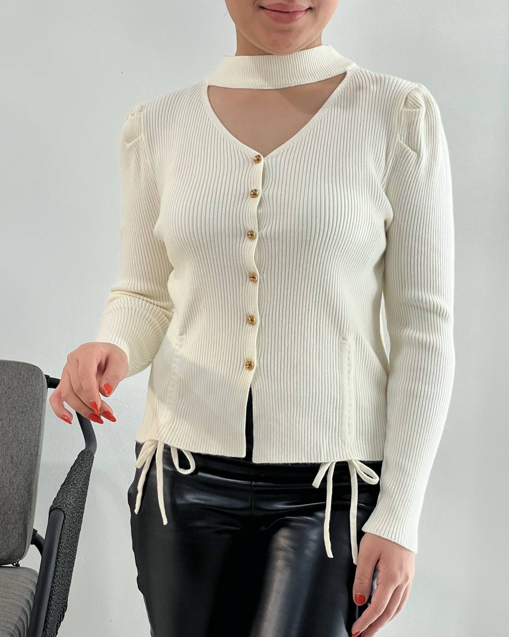 پلیور بافت جلو دکمه کد 4171