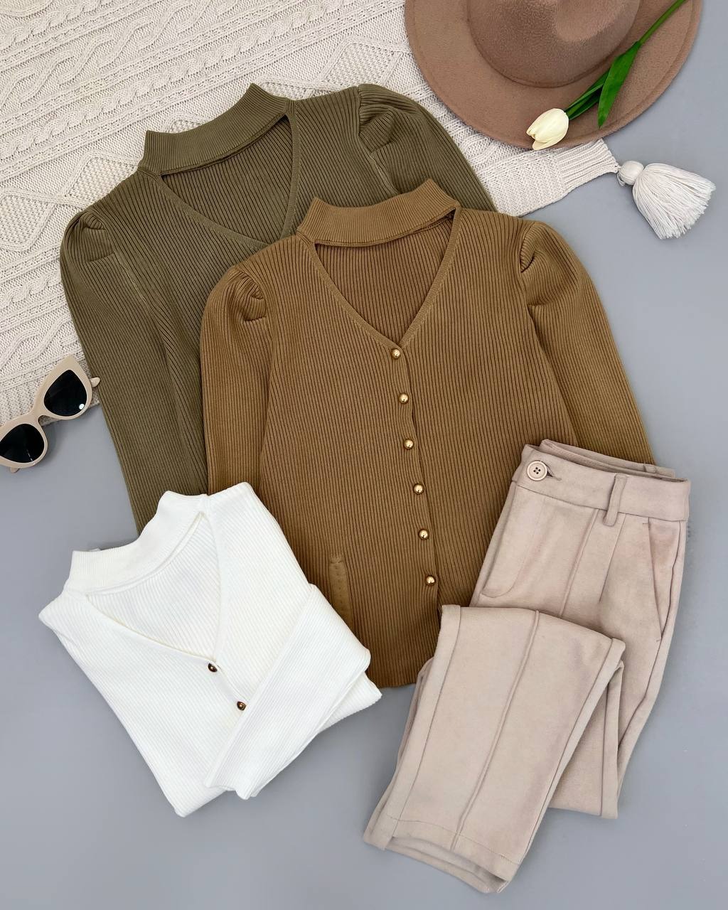 پلیور بافت جلو دکمه کد 4171