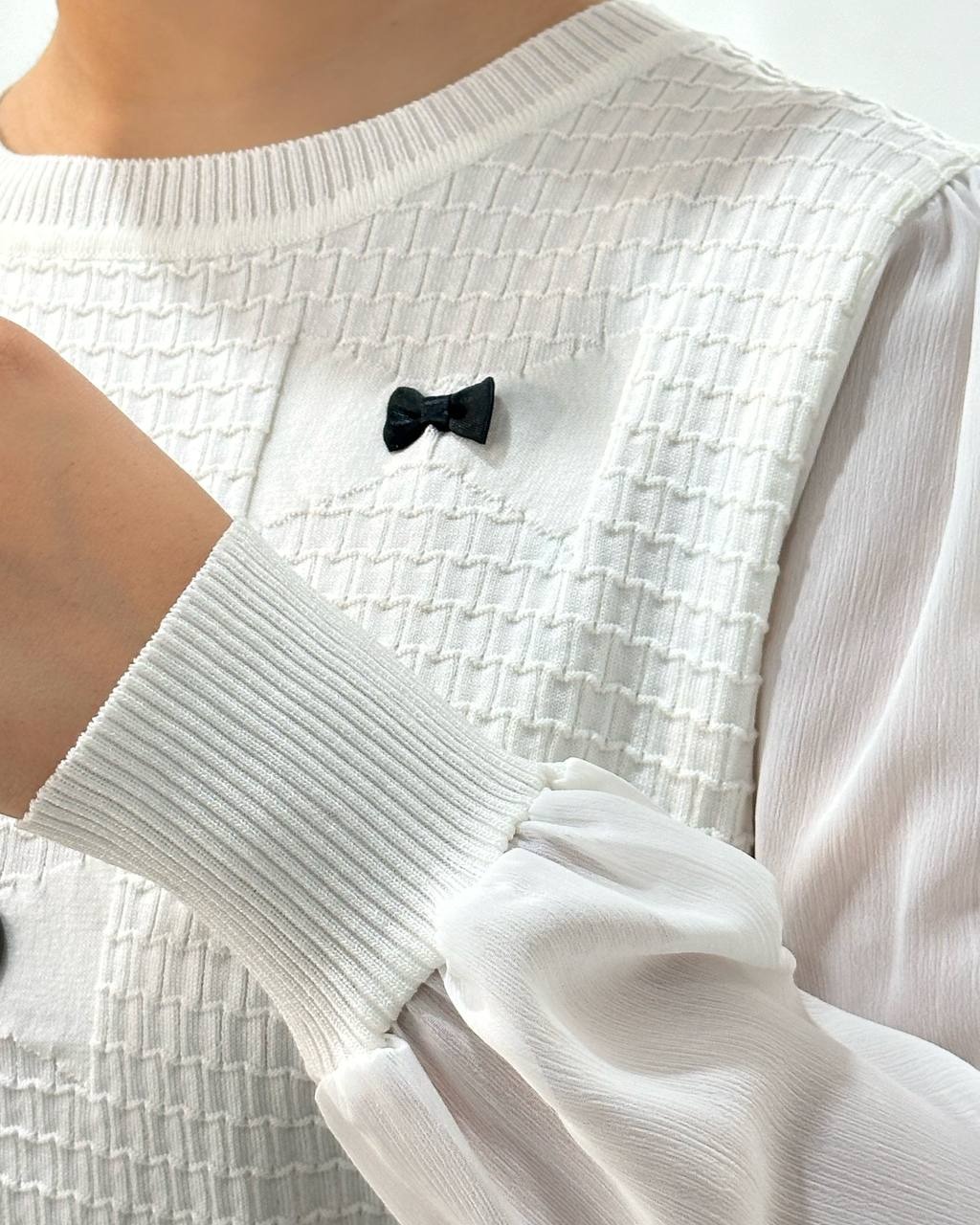 پلیور بافت آستین حریر پاپیون کد 4178