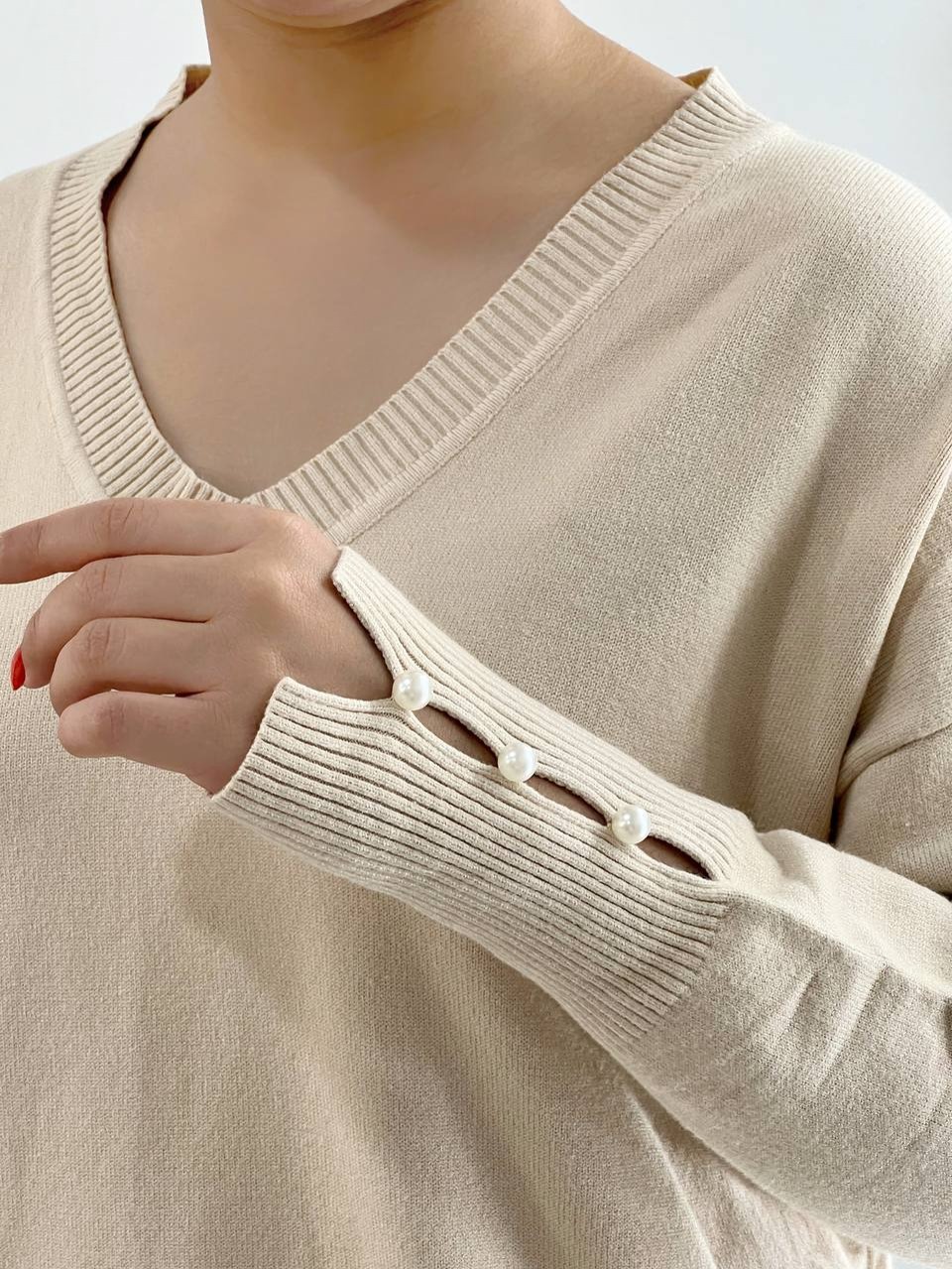 پلیور بافت یقه هفت سرآستین مروارید کد 4179