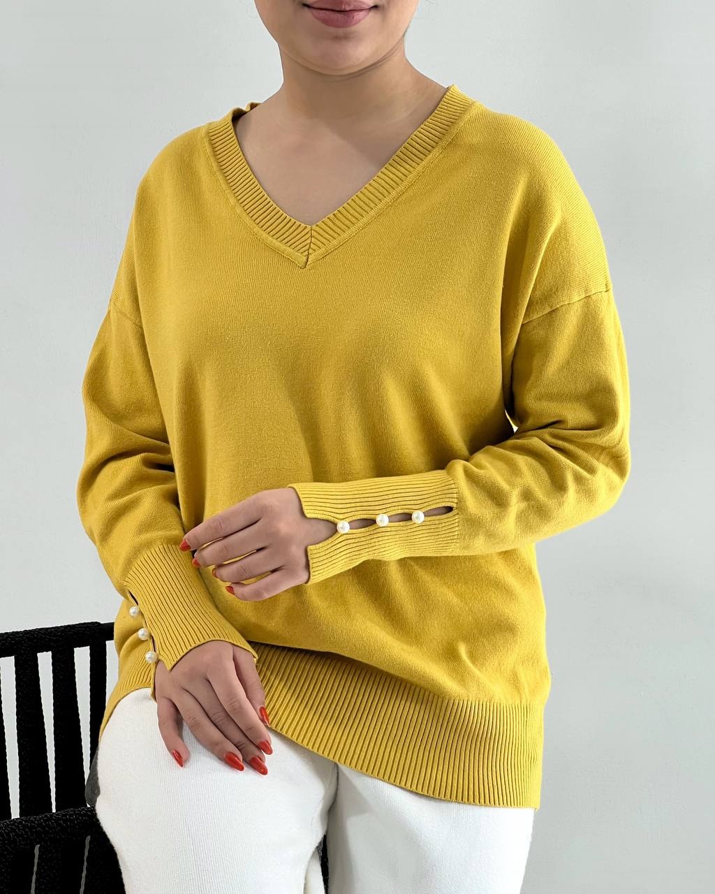 پلیور بافت یقه هفت سرآستین مروارید کد 4179