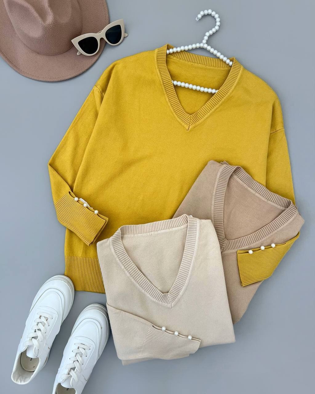 پلیور بافت یقه هفت سرآستین مروارید کد 4179