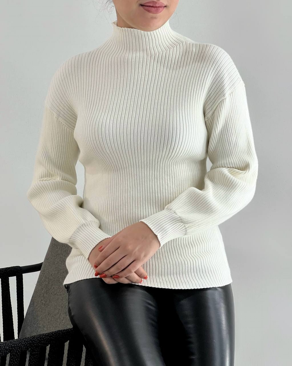 پلیور بافت آستین پف ساده کد 4195