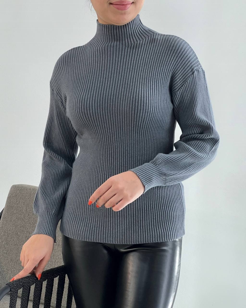 پلیور بافت آستین پف ساده کد 4195