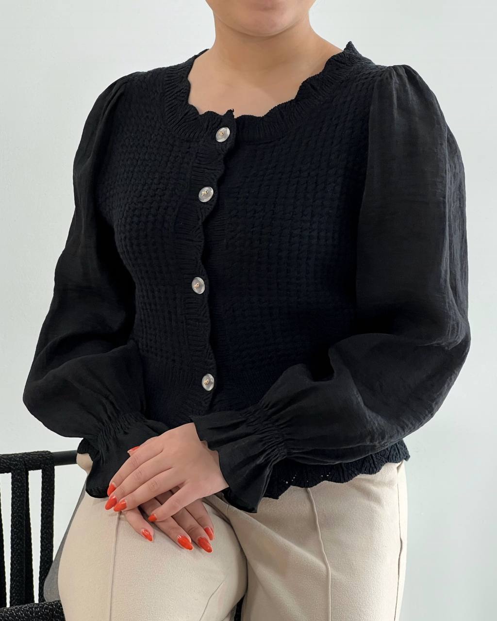 ژاکت بافت آستین حریر کد 4198