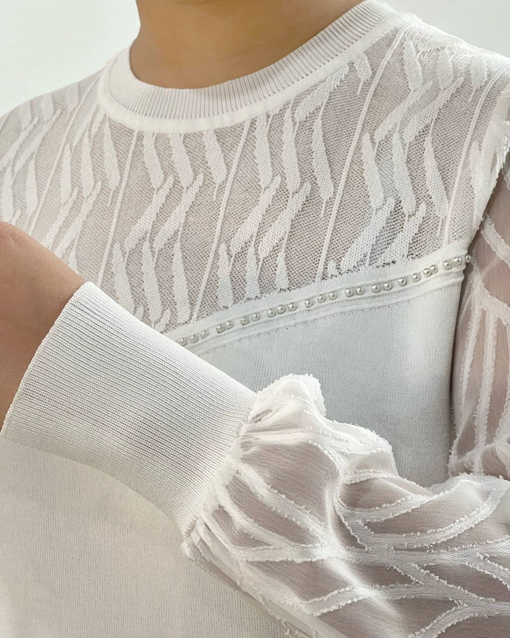 پلیور بافت آستین حریر مچی کد 4203