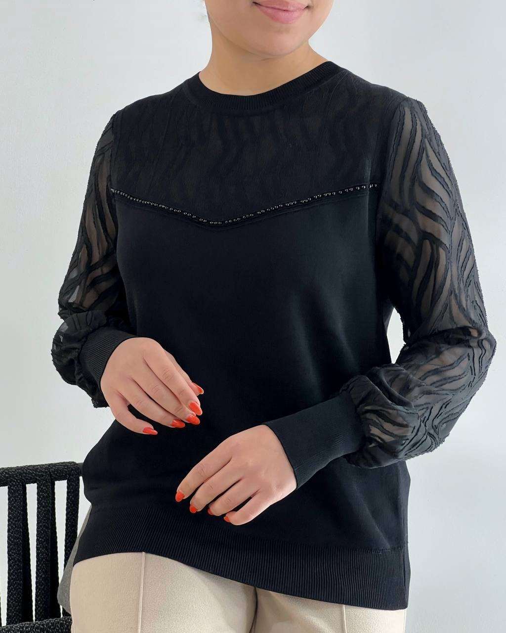 پلیور بافت آستین حریر مچی کد 4203