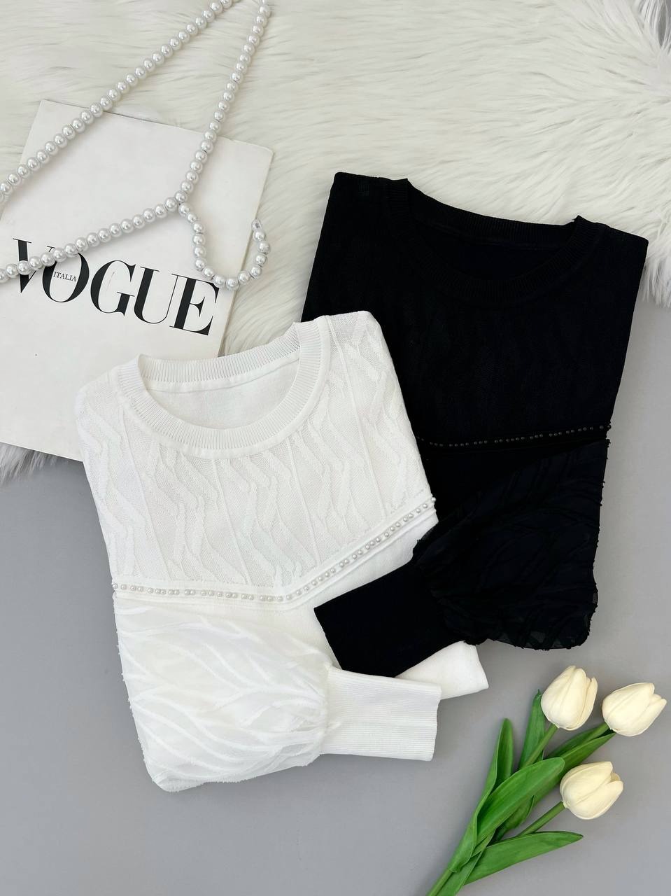 پلیور بافت آستین حریر مچی کد 4203