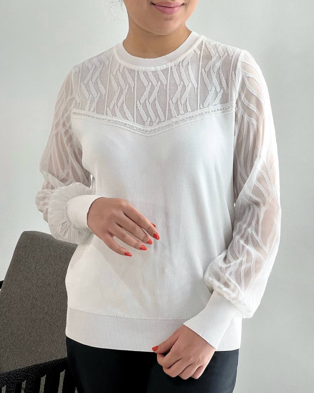 پلیور بافت آستین حریر مچی کد 4203