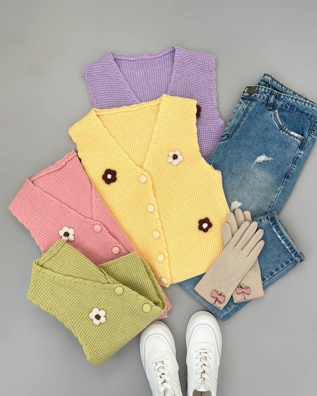 جلیقه بافت گل برجسته کد 4205