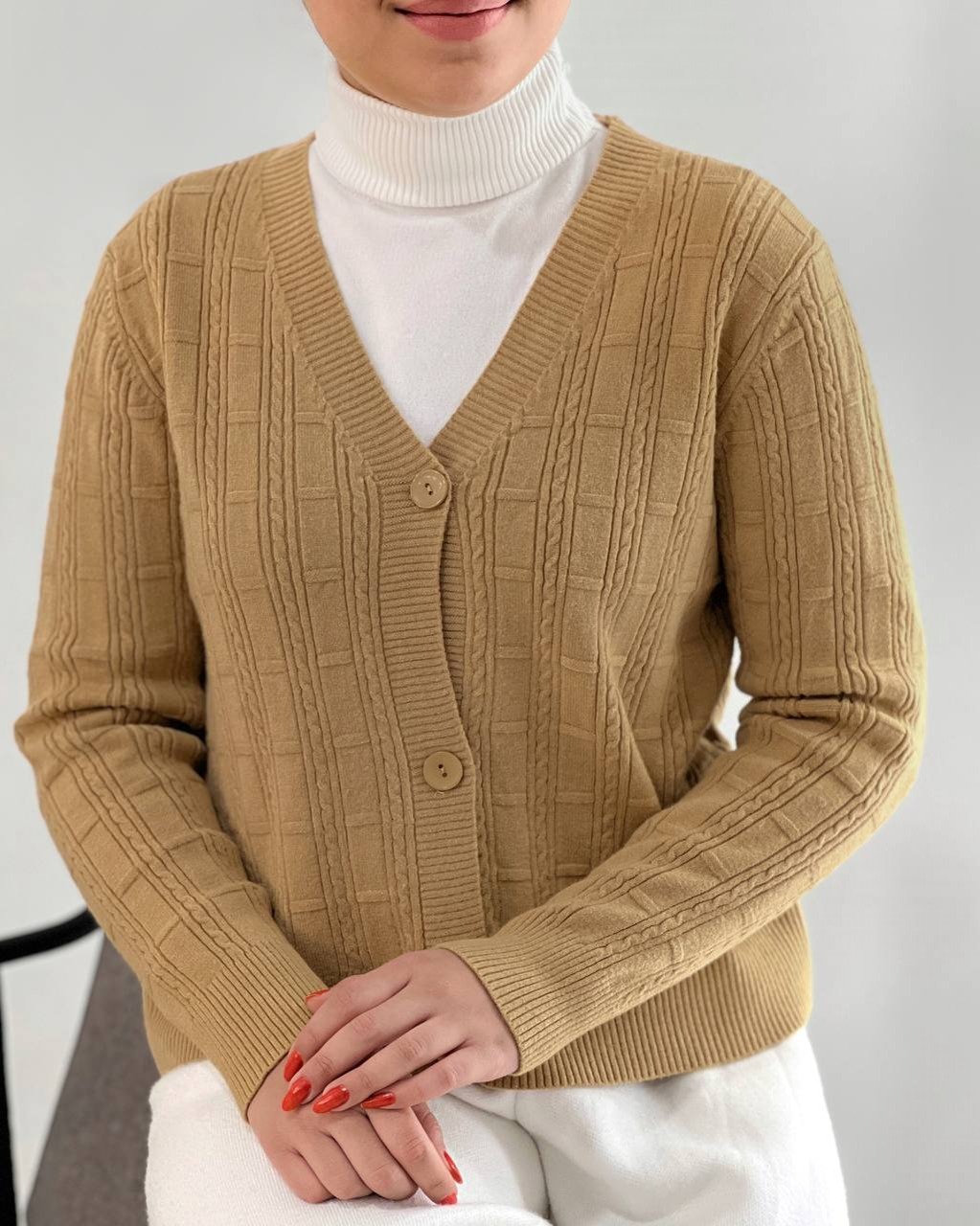 ژاکت بافت جلو دکمه کد 4210