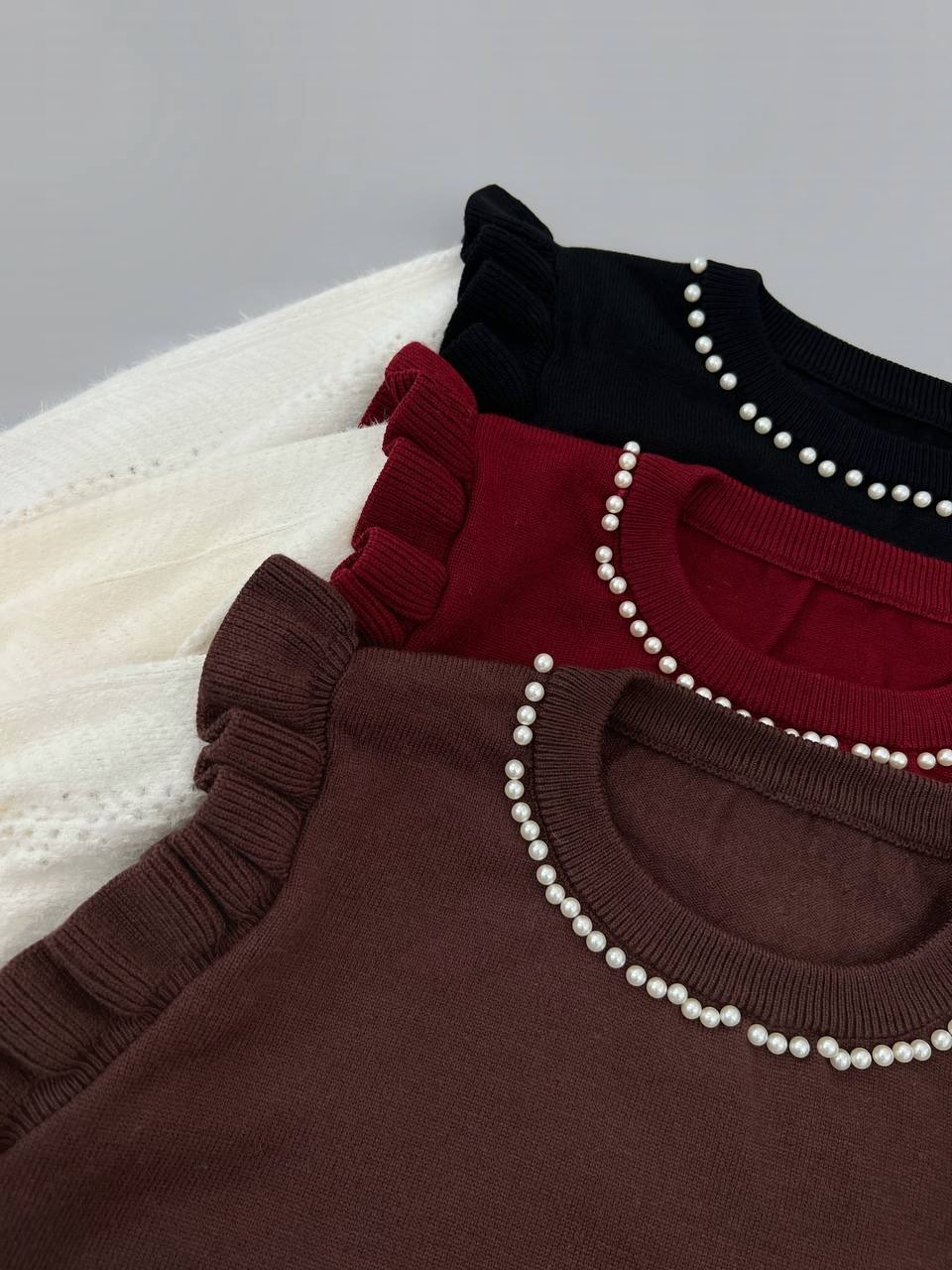 پلیور بافت مروارید سرشانه چین کد 4221