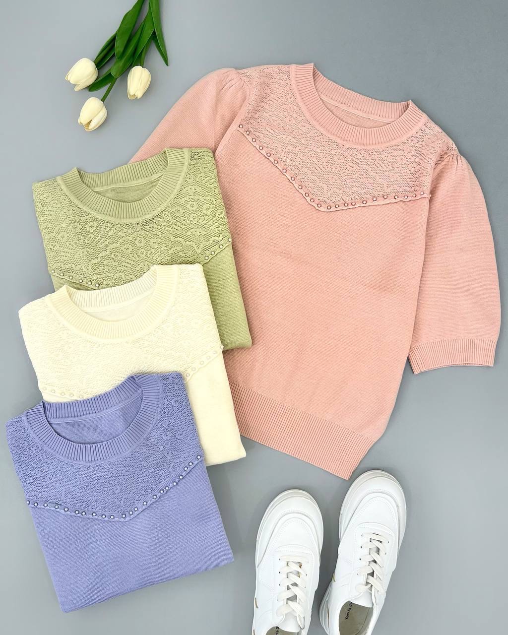 بلوز بافت استین سه ربع کد 4223