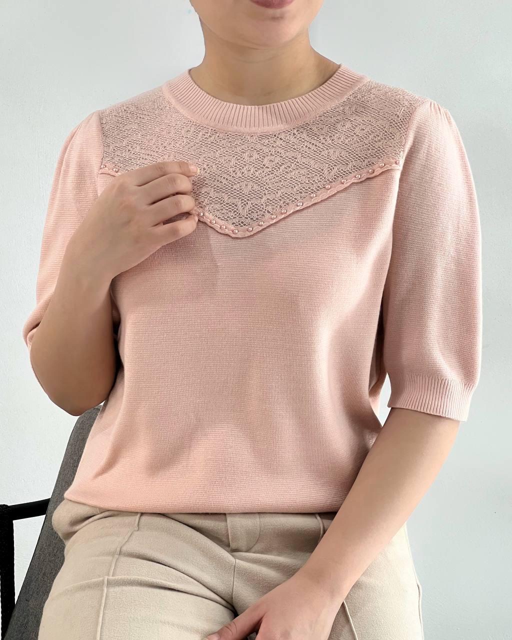 بلوز بافت استین سه ربع کد 4223