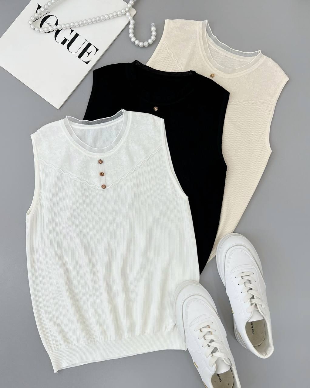 تاپ بافت سه رنگ یقه چین کد 4227