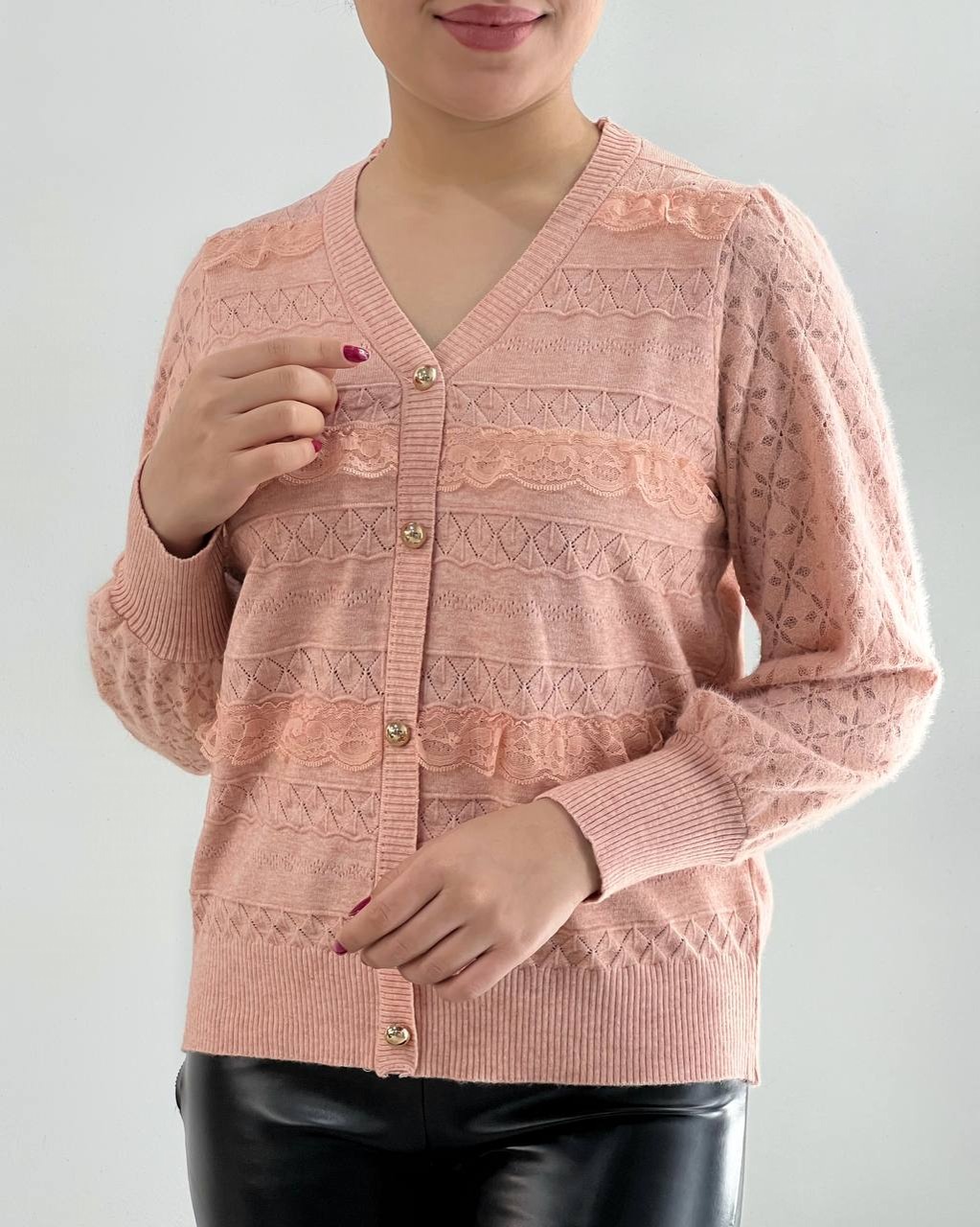 پلیور بافت نما دکمه آستین گیپور کد 4236