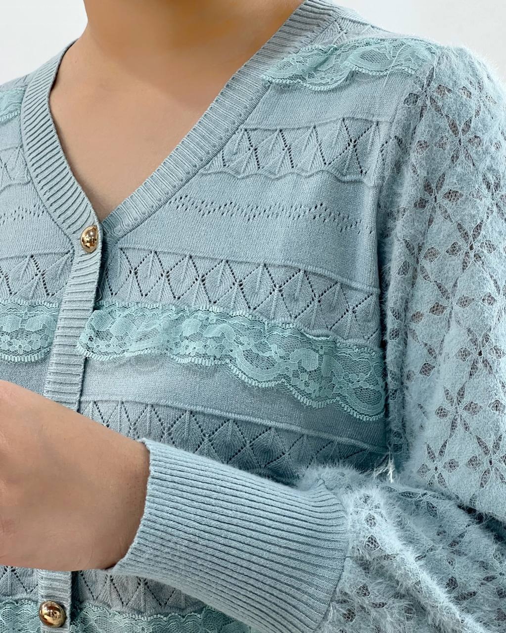 پلیور بافت نما دکمه آستین گیپور کد 4236