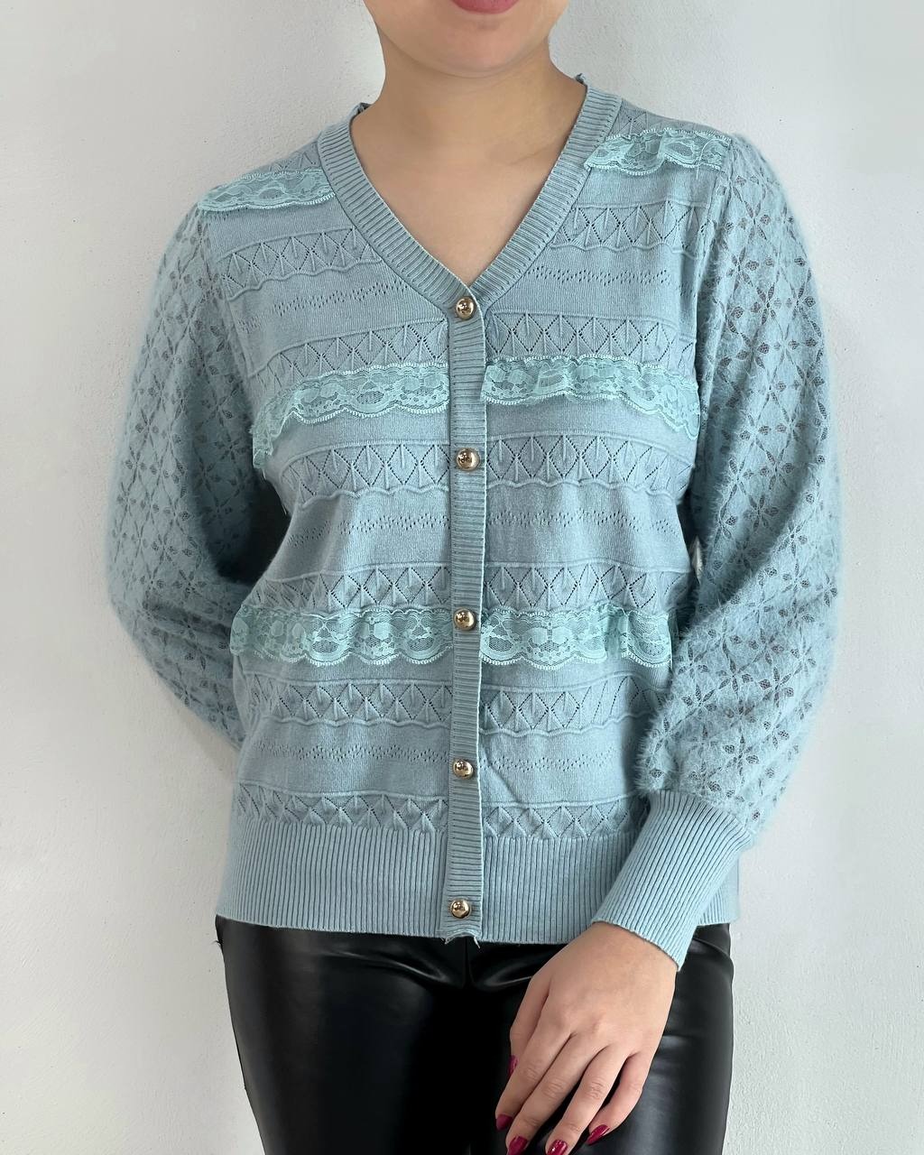 پلیور بافت نما دکمه آستین گیپور کد 4236