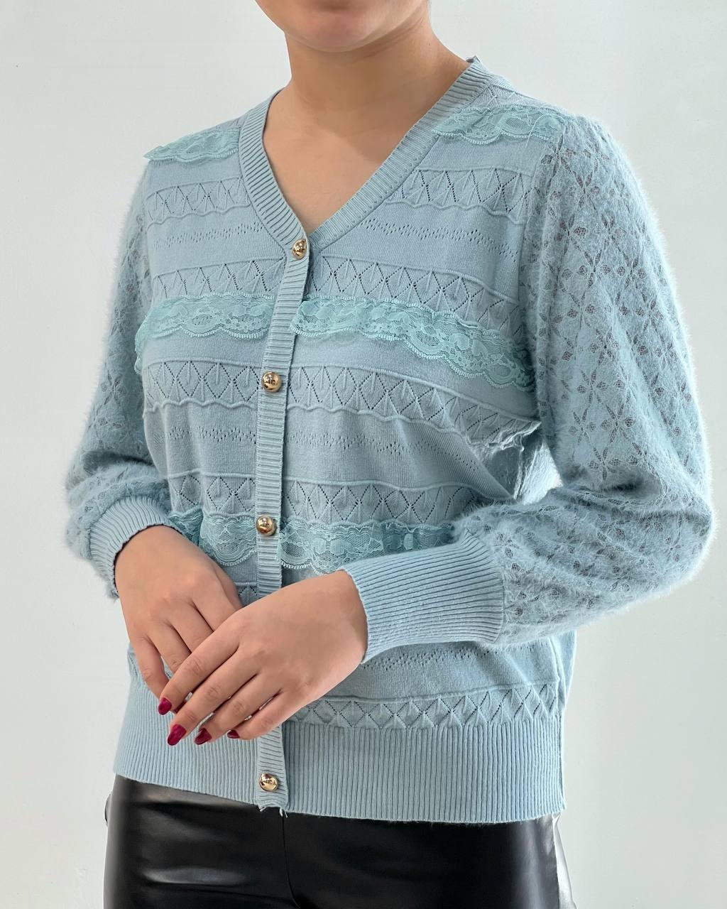 پلیور بافت نما دکمه آستین گیپور کد 4236