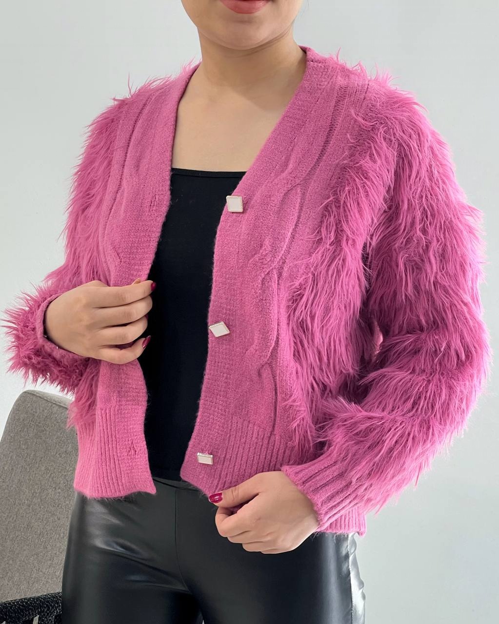 ژاکت بافت موهر جلو دکمه کد 4239