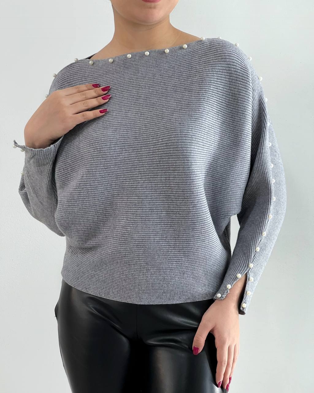 پلیور بافت آستین کیمونو مروارید کد 4240