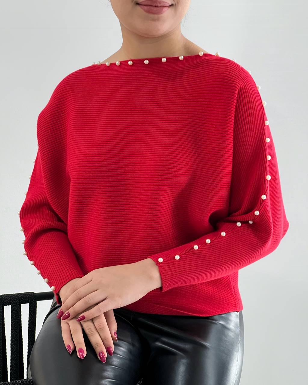 پلیور بافت آستین کیمونو مروارید کد 4240