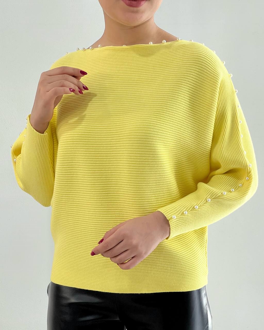 پلیور بافت آستین کیمونو مروارید کد 4240