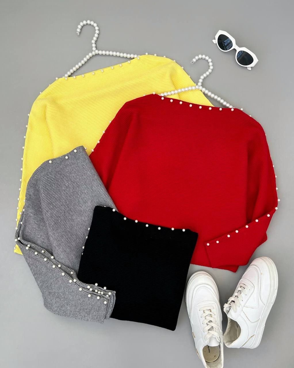 پلیور بافت آستین کیمونو مروارید کد 4240