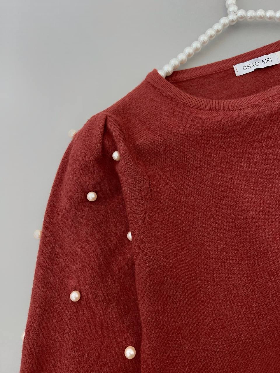 پلیور بافت آستین مروارید دو رنگ کد 4245