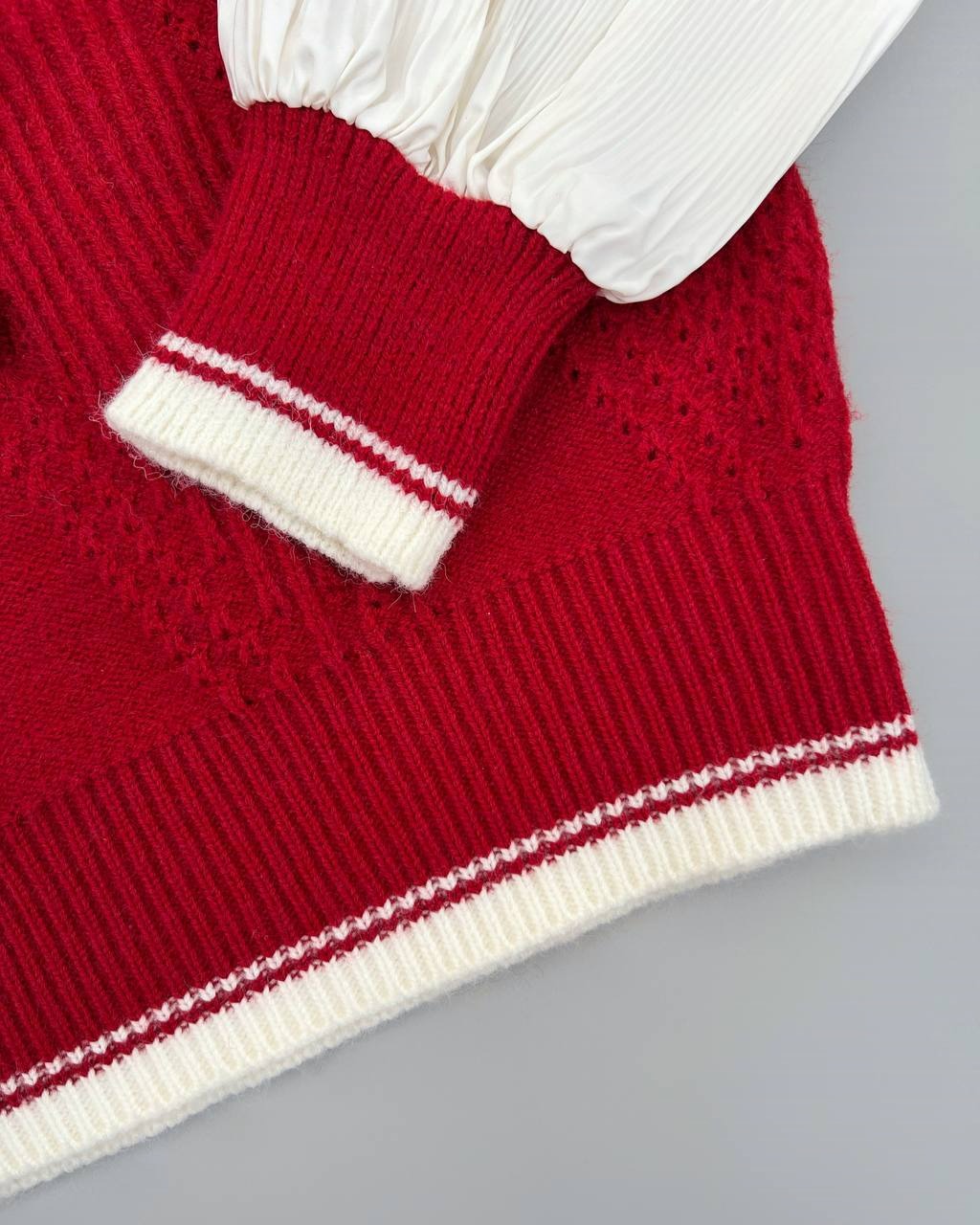 پلیور بافت آستین پلیسه پاپیون کد 4249