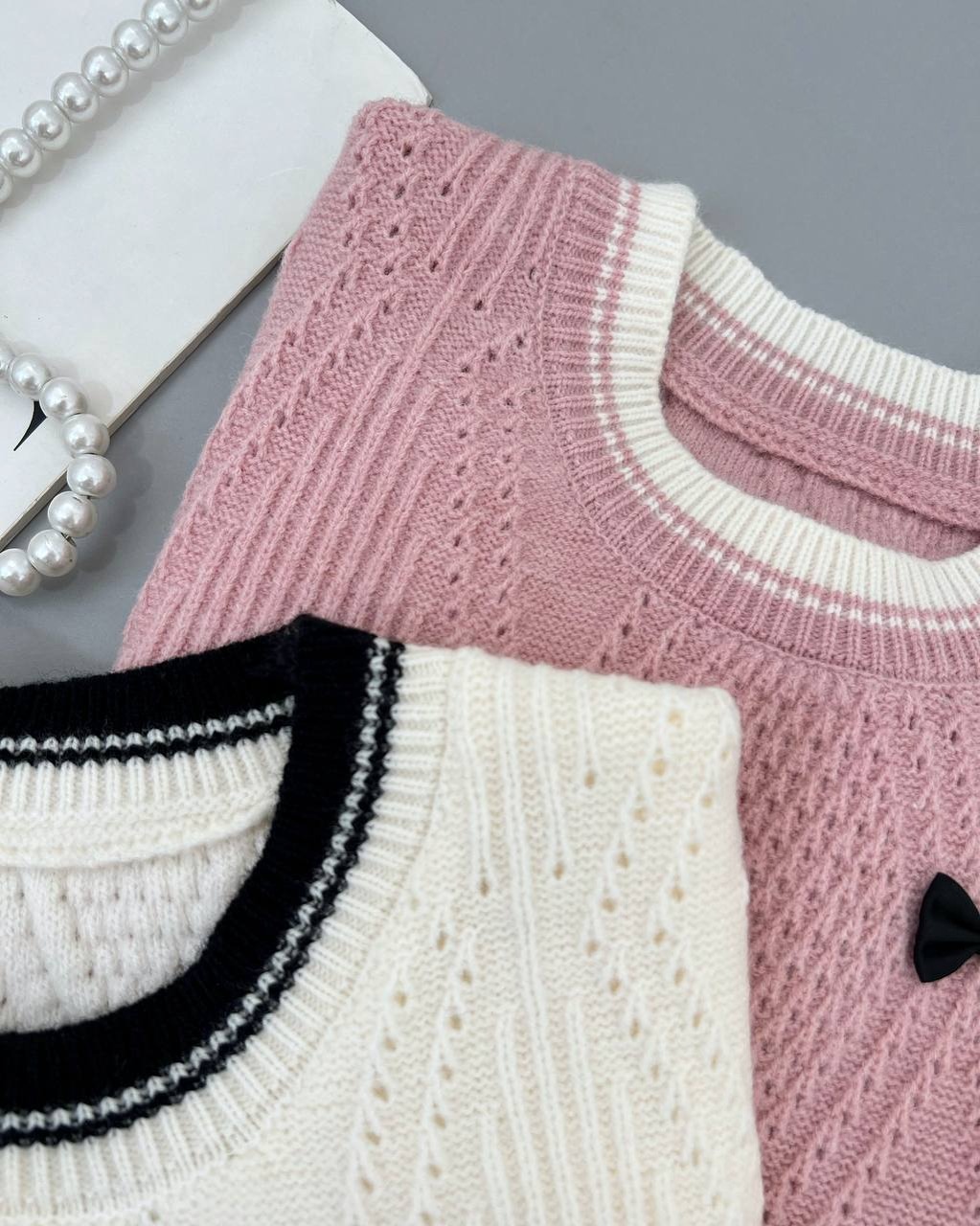 پلیور بافت آستین پلیسه پاپیون کد 4249