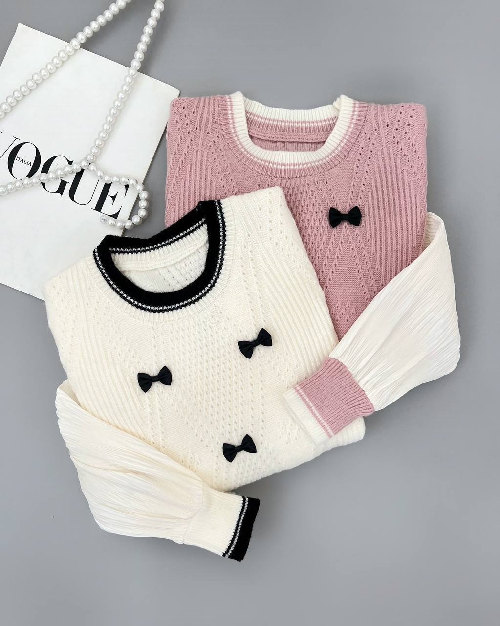 پلیور بافت آستین پلیسه پاپیون کد 4249