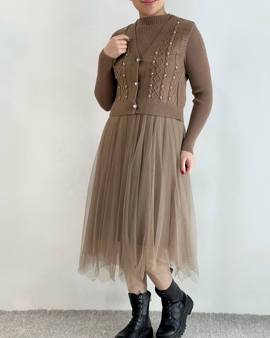 ست پیراهن و جلیقه بافت کد 4250