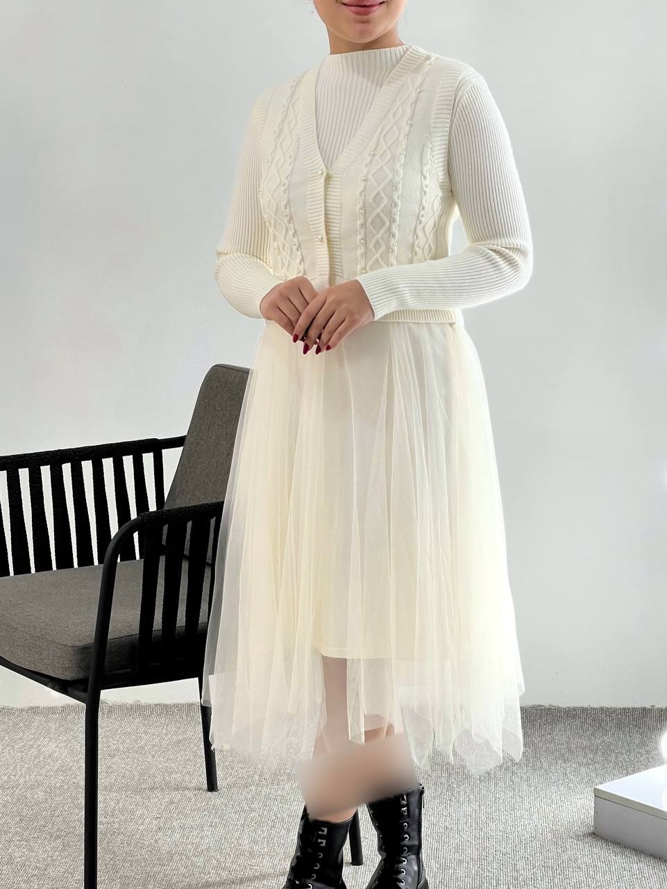 ست پیراهن و جلیقه بافت کد 4250