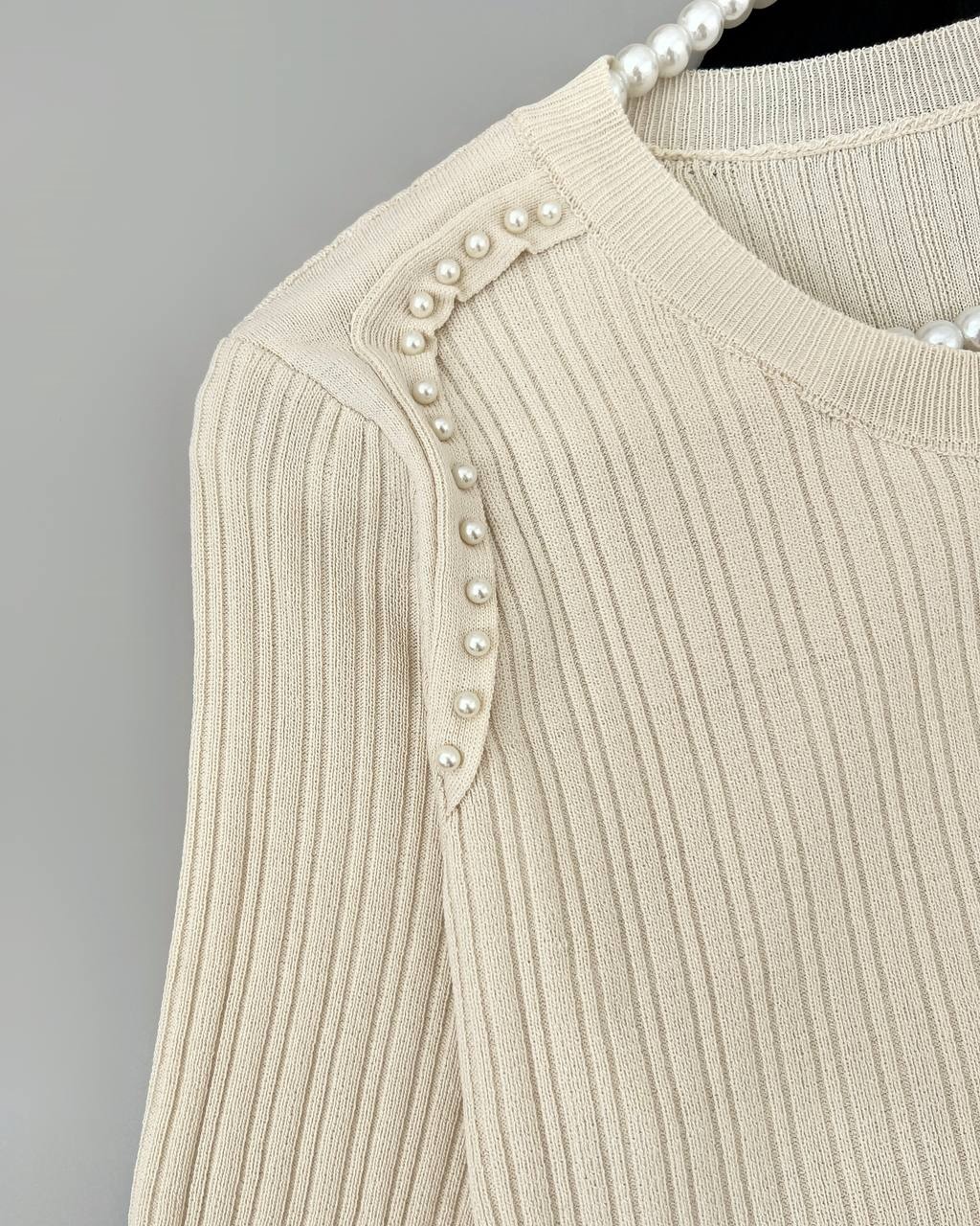 بلوز بافت سرشانه مروارید کد 4255