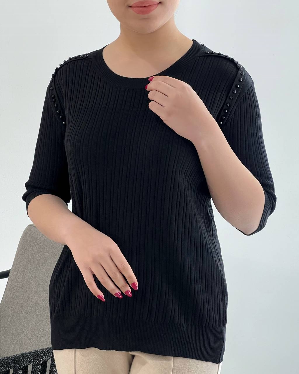 بلوز بافت سرشانه مروارید کد 4255