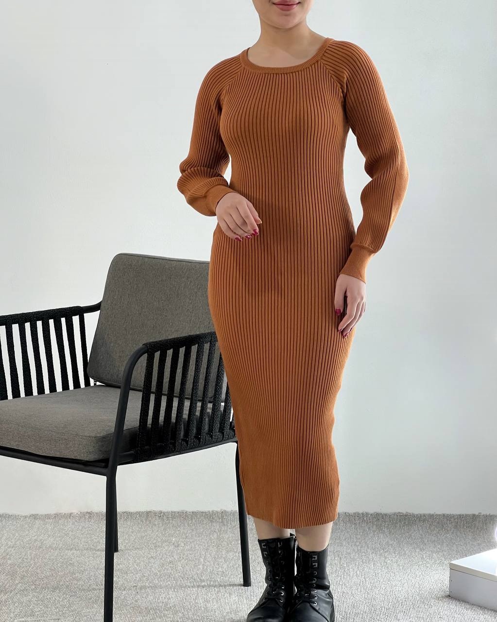 پیراهن بافت آستین مچی بلند کد 4257