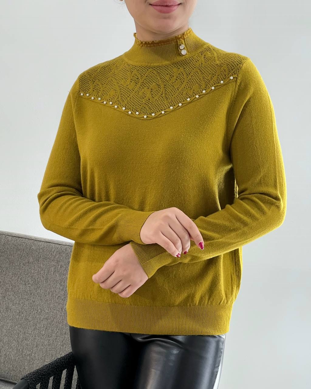 پلیور بافت یقه چین و مروارید کد 4258