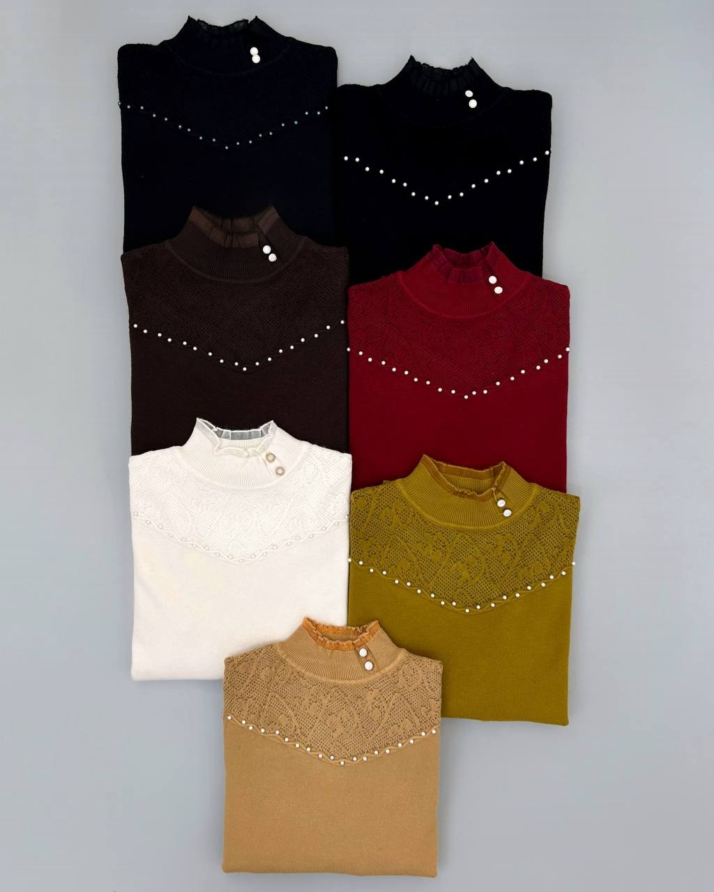 پلیور بافت یقه چین و مروارید کد 4258