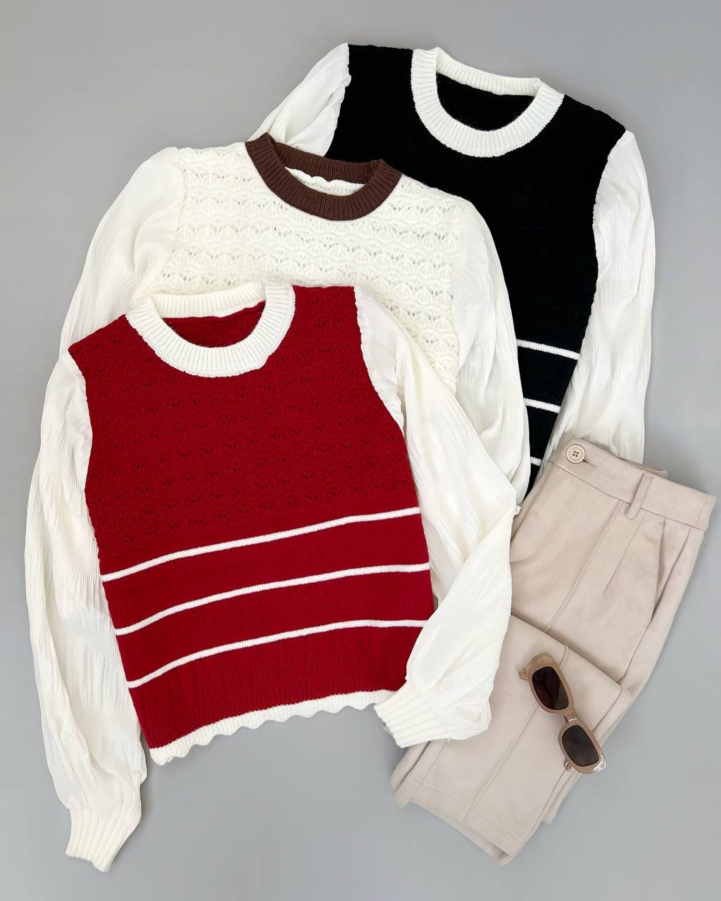 پلیور بافت آستین پلیسه کد 4260