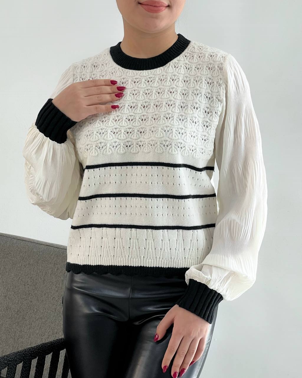 پلیور بافت آستین پلیسه کد 4260