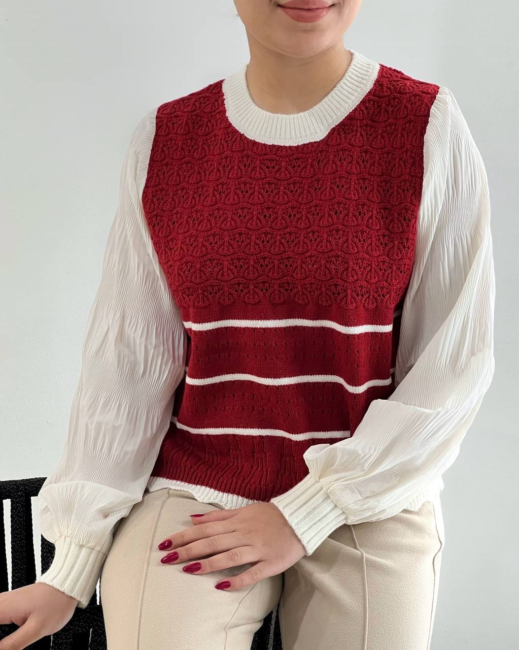 پلیور بافت آستین پلیسه کد 4260